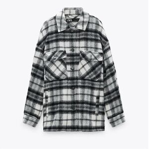 Zara wool blend black and white plaid jacket overshirt
